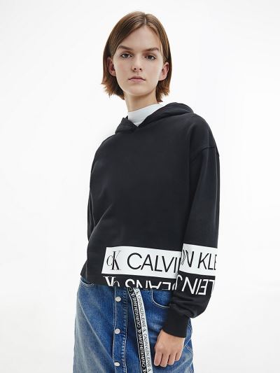 Calvin Klein Ruhák HU076094 | Calvin Klein Organic Cotton Logo Női Kapucnis Pulóver Fekete / Világos